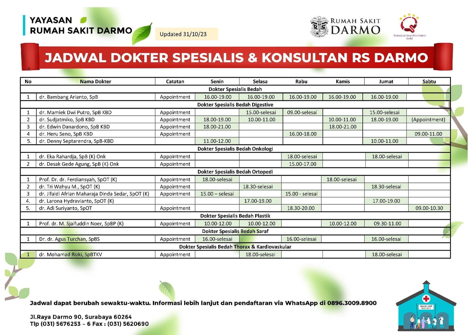 Jadwal Dokter RS Darmo Surabaya
