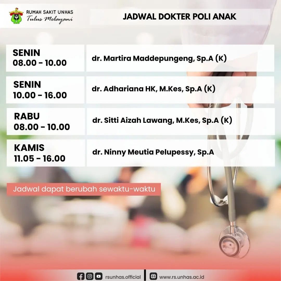 Jadwal Dokter Anak RS Unhas Makassar